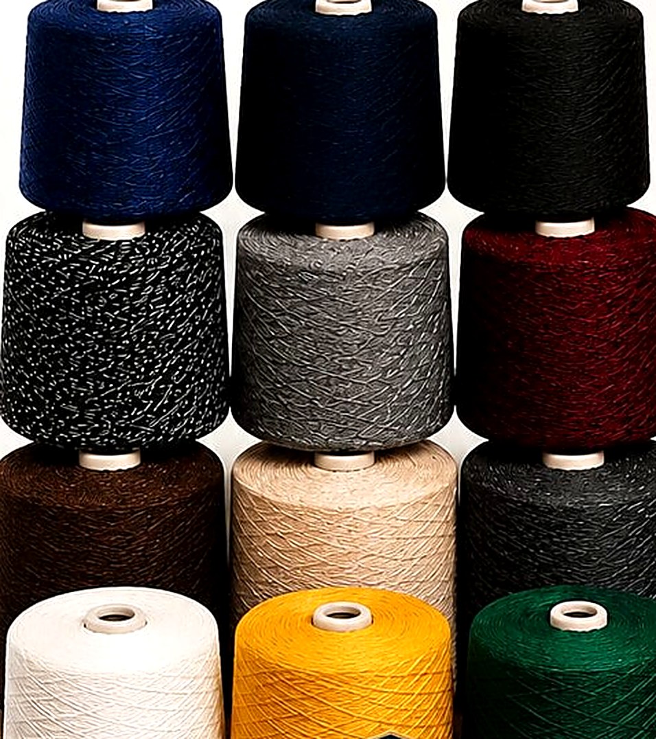 Premium OE yarn cones in navy, black, melange, maroon and cream shades manufactured by Sri Masani Amman Textiles